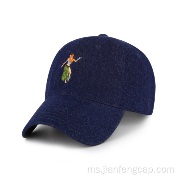 topi custom baseball cap denim dengan logo sulaman